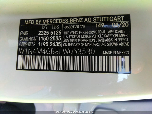 2020 Mercedes-Benz GLB-Class, VIN: W1N4M4GB8LW053530