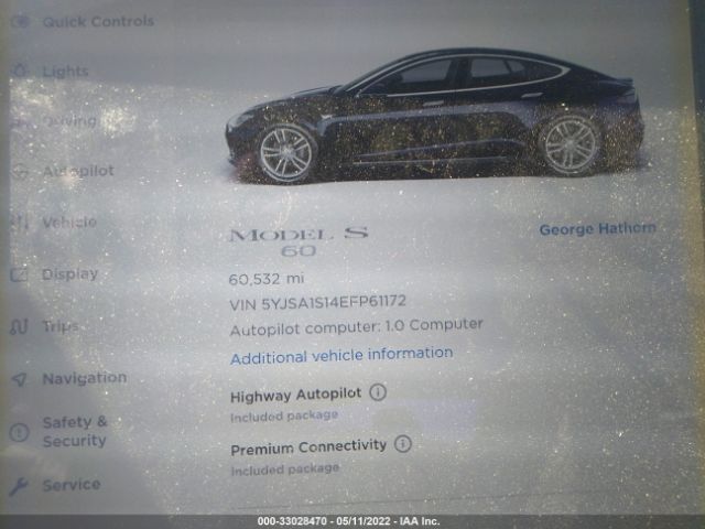 5YJSA1S14EFP61172 Tesla Model S 60 Kwh Battery