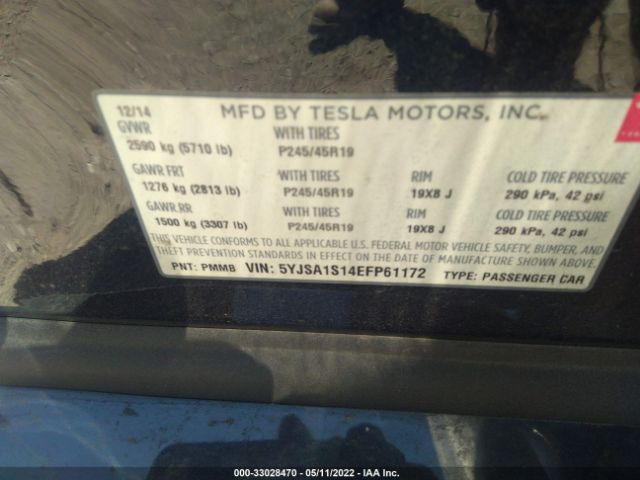 5YJSA1S14EFP61172 Tesla Model S 60 Kwh Battery