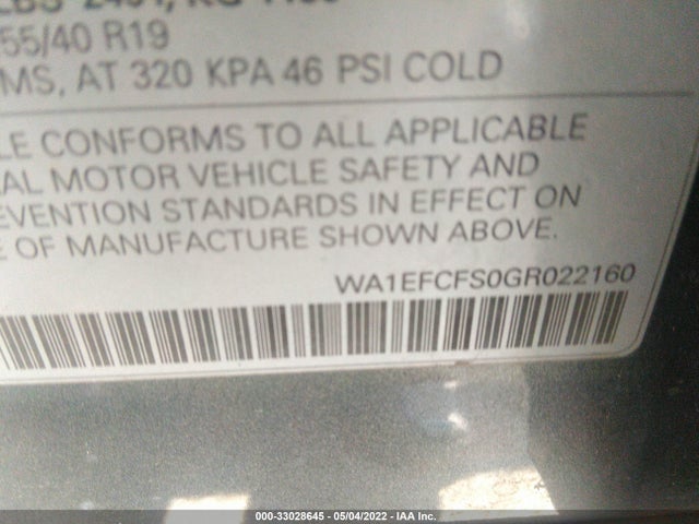 2016 Audi Q3, VIN: WA1EFCFS0GR022160