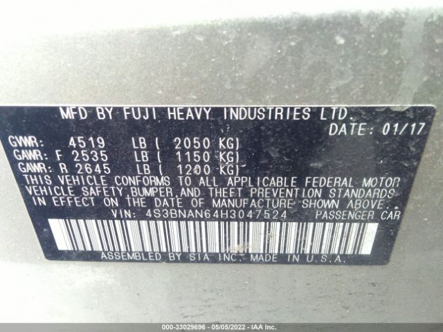4S3BNAN64H3047524 Subaru Legacy Limited