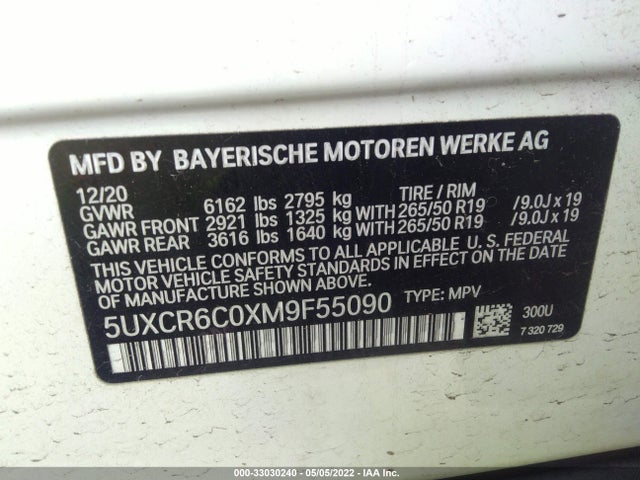 2021 BMW X5, VIN: 5UXCR6C0XM9F55090