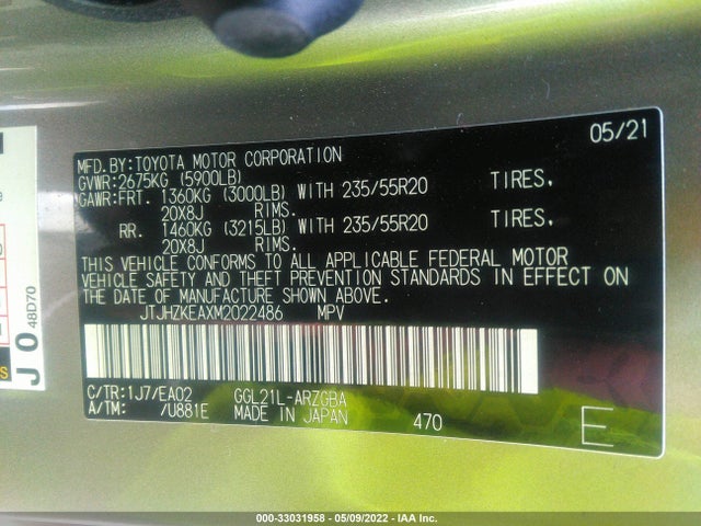 2021 Lexus RX, VIN: JTJHZKEAXM2022486