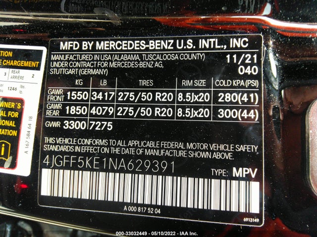 2022 Mercedes-Benz GLS-Class, VIN: 4JGFF5KE1NA629391
