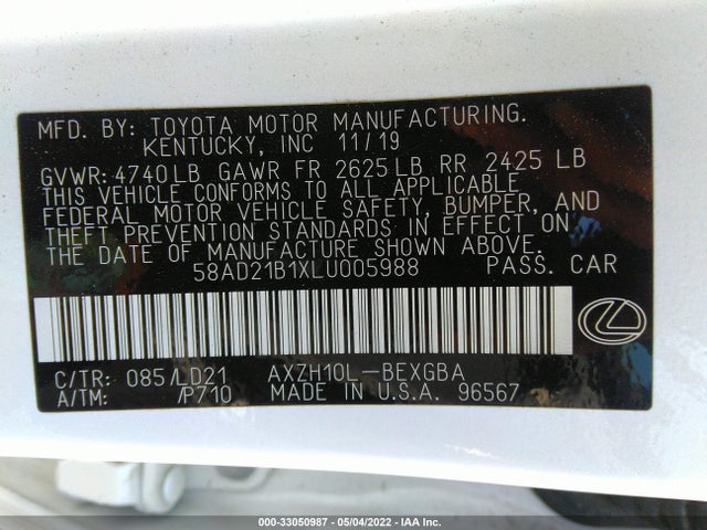 2020 Lexus ES, VIN: 58AD21B1XLU005988