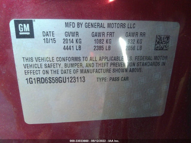 2016 Chevrolet Volt, VIN: 1G1RD6S58GU123113