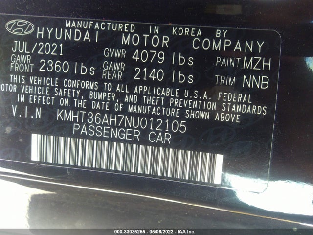 2022 Hyundai Veloster, VIN: KMHT36AH7NU012105