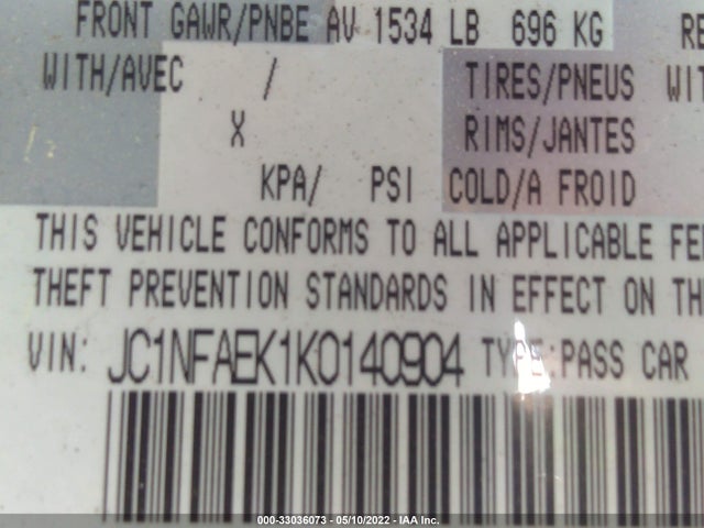 2019 Fiat 124 Spider, VIN: JC1NFAEK1K0140904