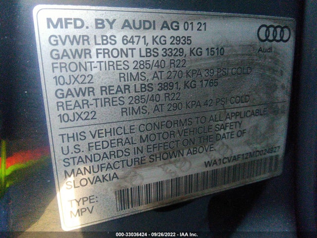 2021 Audi Q8, VIN: WA1CVAF12MD024927