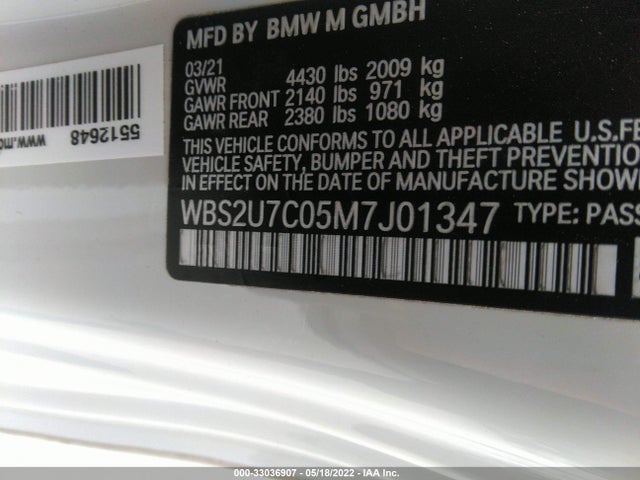 2021 BMW M2, VIN: WBS2U7C05M7J01347
