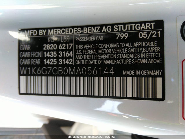 2021 Mercedes-Benz S-Class, VIN: W1K6G7GB0MA056144