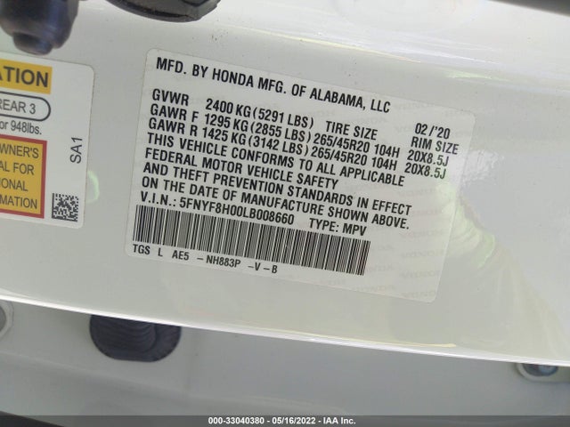 2020 Honda Passport, VIN: 5FNYF8H00LB008660