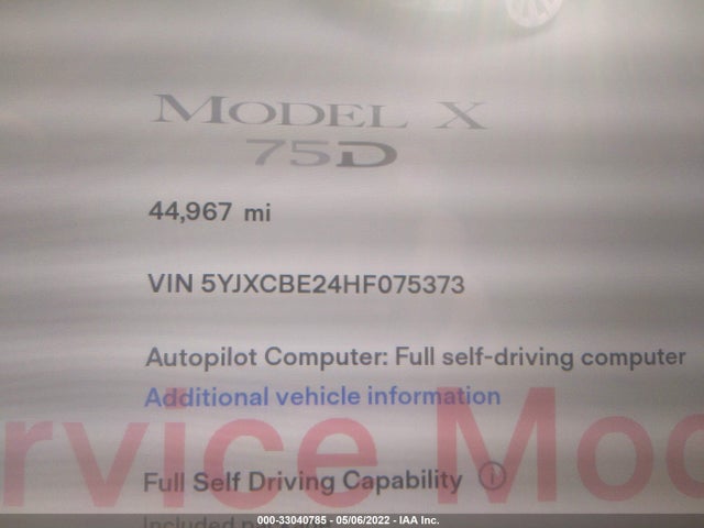 2017 Tesla Model X, VIN: 5YJXCBE24HF075373