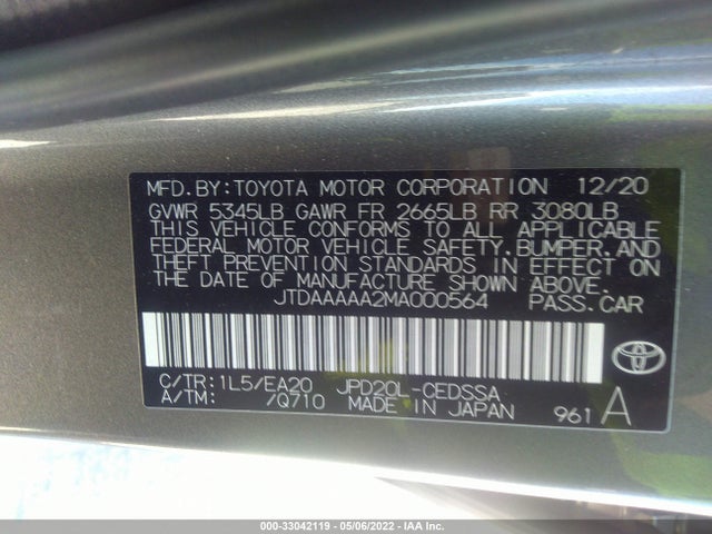 2021 Toyota Mirai, VIN: JTDAAAAA2MA000564