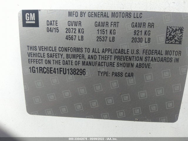 2015 Chevrolet Volt, VIN: 1G1RC6E41FU138296