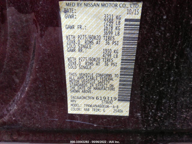 2015 Nissan Armada, VIN: 5N1AA0NC9FN619319