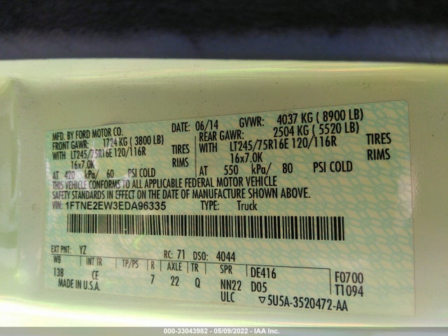 2014 Ford E-Series, VIN: 1FTNE2EW3EDA96335