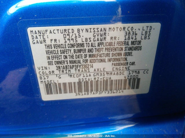 2015 Nissan Sentra, VIN: 3N1AB7AP3FY336214