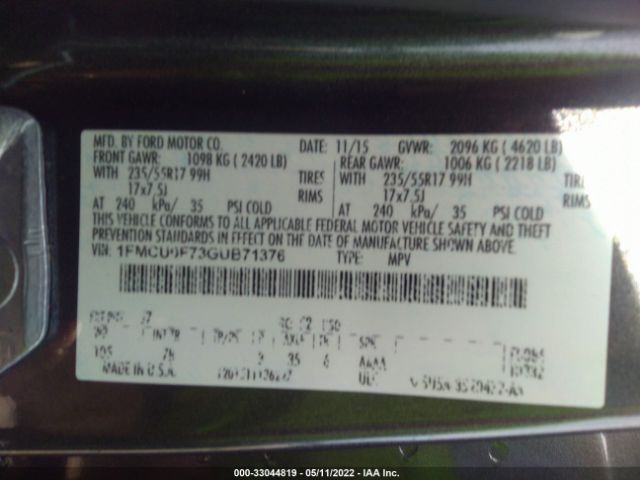 1FMCU0F73GUB71376 Ford ESCAPE S