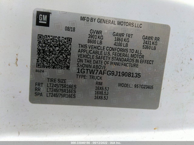 2018 GMC Savana, VIN: 1GTW7AFG9J1908135