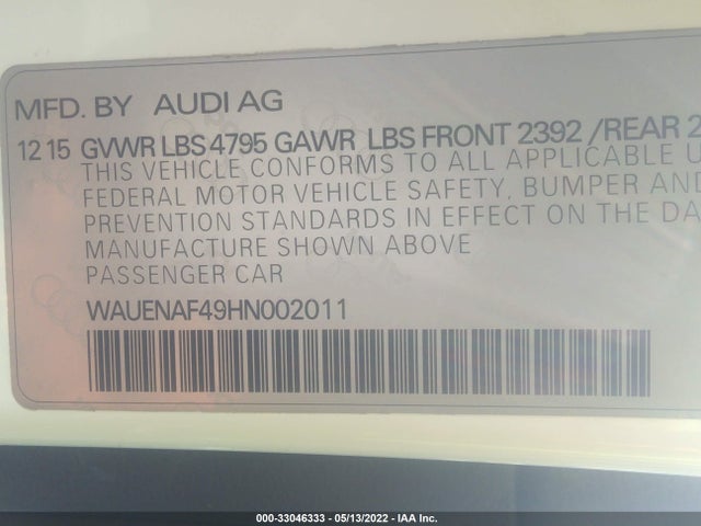 2017 AUDI A4 VIN: WAUENAF49HN002011