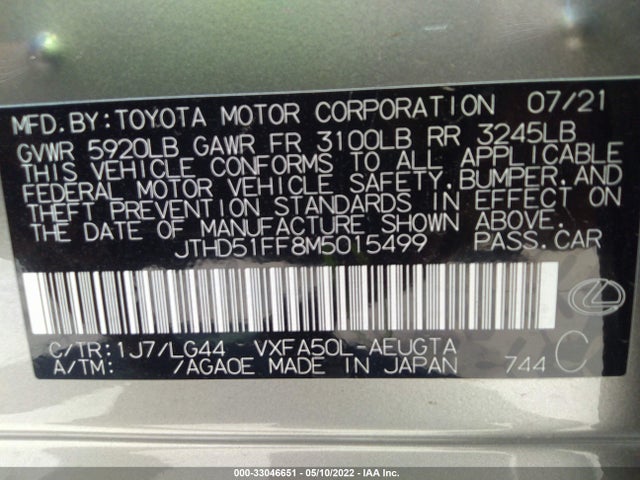 2021 Lexus LS, VIN: JTHD51FF8M5015499
