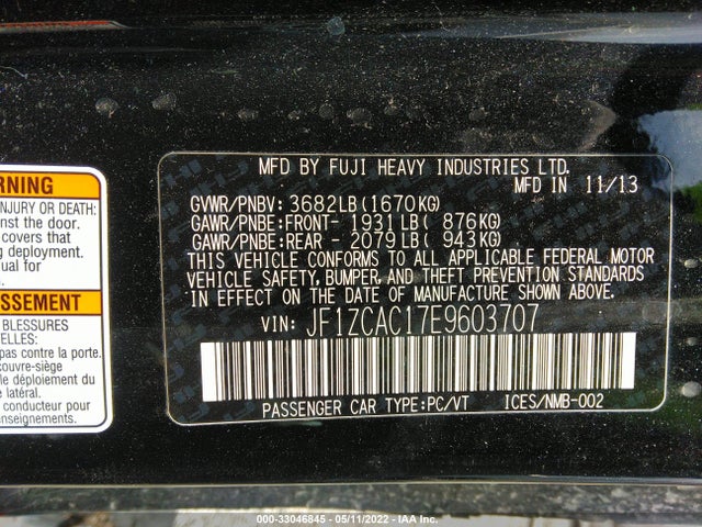 2014 Subaru BRZ, VIN: JF1ZCAC17E9603707