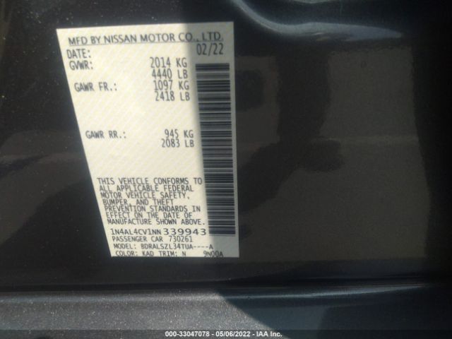 1N4AL4CV1NN339943 Nissan Altima 2.0 Sr