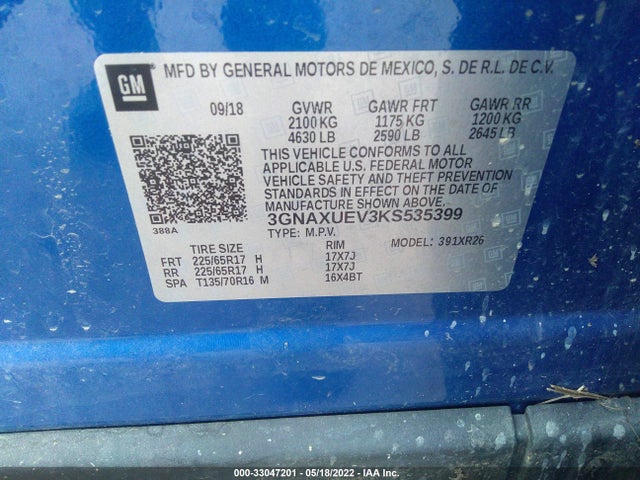 Chevrolet EQUINOX LT 2019 3GNAXUEV3KS535399 Image 9