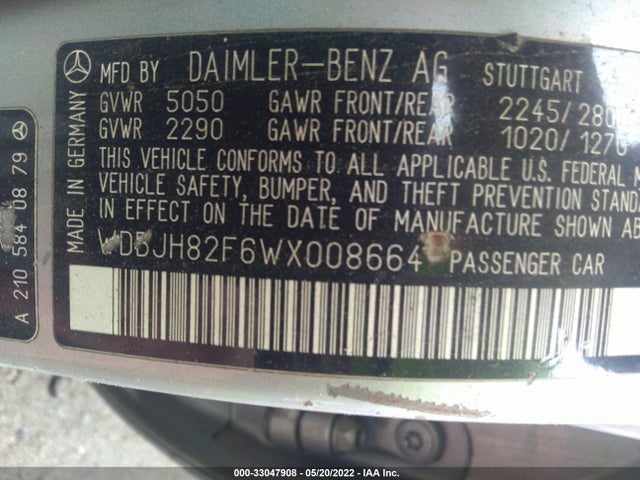 1998 MERCEDES-BENZ E-CLASS VIN: WDBJH82F6WX008664