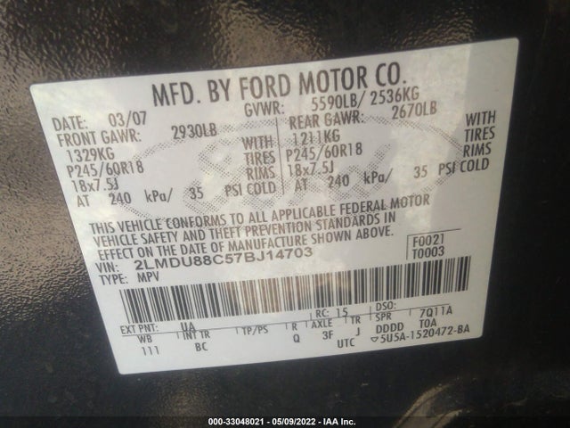 Lincoln MKX 2007 2LMDU88C57BJ14703 Image 10