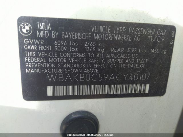 WBAKB0C59ACY40107 BMW 7 Series 760li