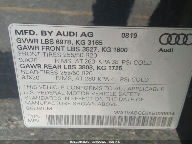 2019 Audi e-tron, VIN: WA1VABGE6KB020934