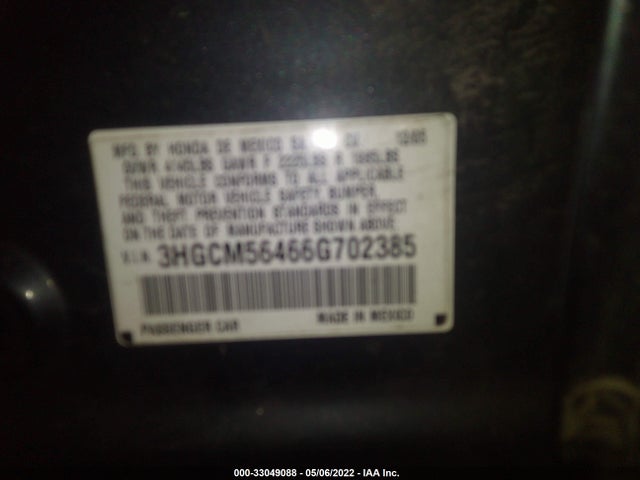 2006 HONDA ACCORD SDN VIN: 3HGCM56466G702385
