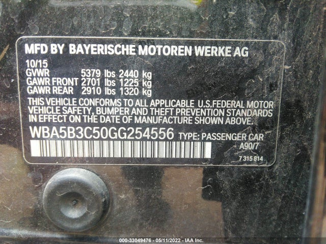 2016 BMW 5 Series, VIN: WBA5B3C50GG254556
