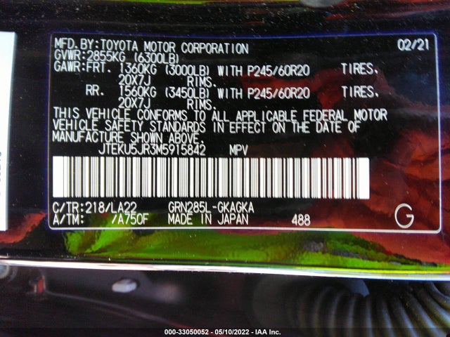 2021 Toyota 4Runner, VIN: JTEKU5JR3M5915842