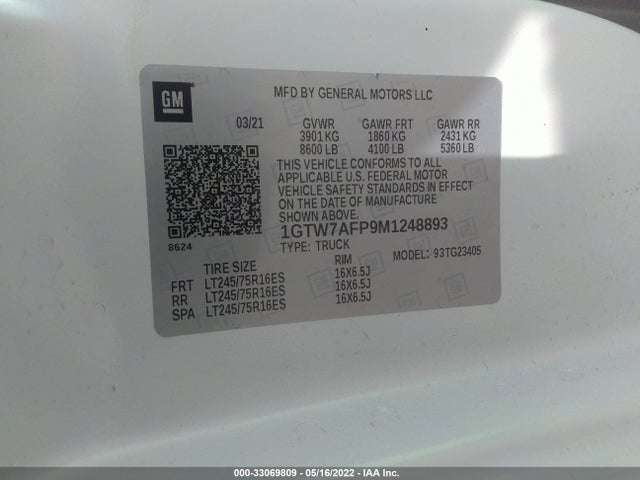 2021 GMC Savana, VIN: 1GTW7AFP9M1248893