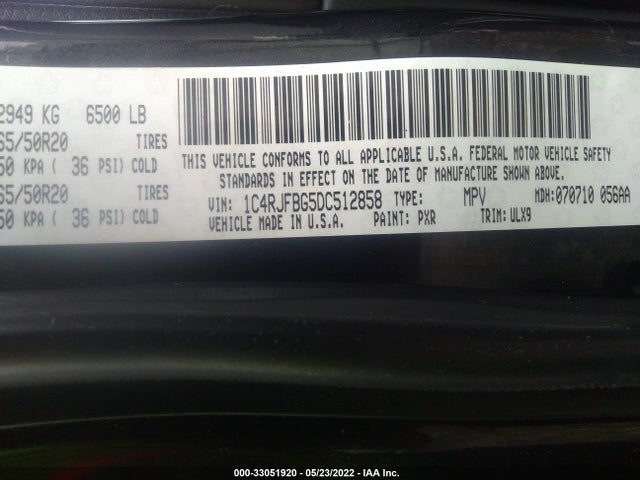 2013 JEEP GRAND CHEROKEE LIMITED VIN: 1C4RJFBG5DC512858