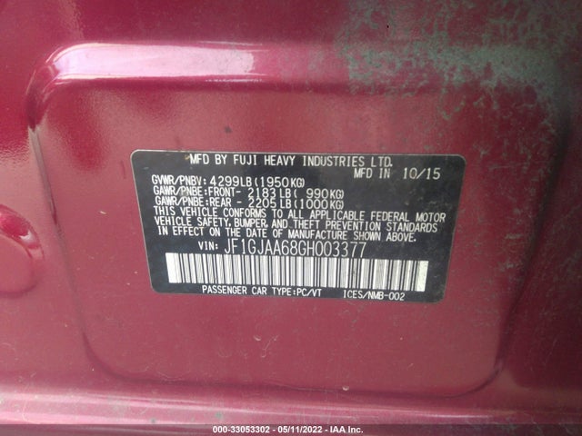 2016 Subaru Impreza, VIN: JF1GJAA68GH003377