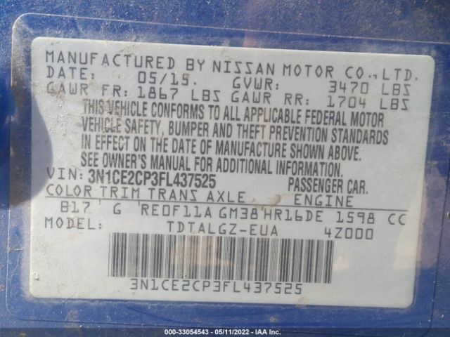 3N1CE2CP3FL437525 Nissan Versa Note Sr