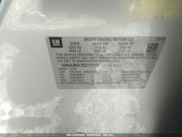 Chevrolet EQUINOX LS 2013 1GNALBEK7DZ117116 Image 10