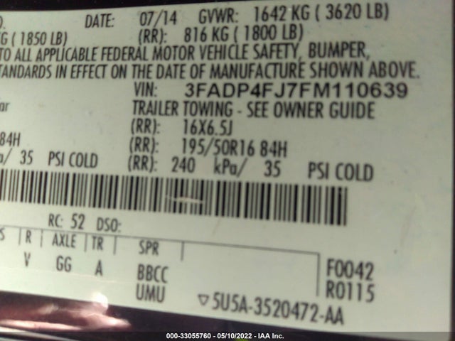 2015 Ford Fiesta, VIN: 3FADP4FJ7FM110639