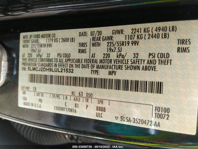 2020 Lincoln Corsair, VIN: 5LMCJ2DH9LUL21532
