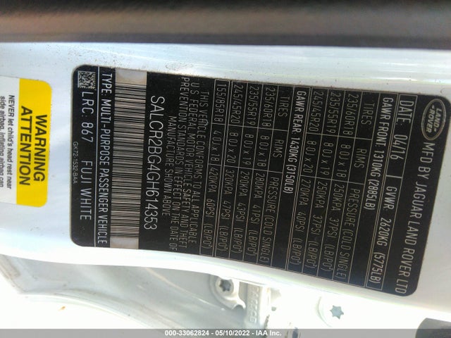 2016 Land Rover Discovery, VIN: SALCR2BG4GH614353