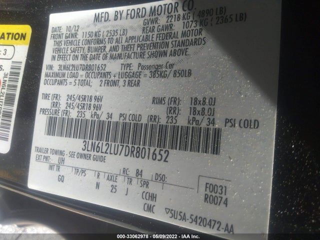 Lincoln MKZ 2013 3LN6L2LU7DR801652 Image 10