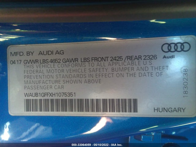 2017 Audi S3, VIN: WAUB1GFFXH1075351