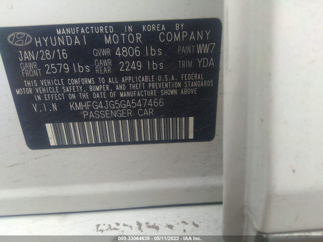 2016 Hyundai Azera, VIN: KMHFG4JG5GA547466