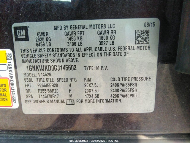 Chevrolet Traverse Ltz 2016 1GNKVJKD0GJ145602 Image 9