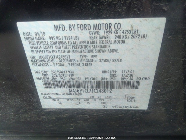 2018 Ford Ecosport, VIN: MAJ6P1CL7JC248012
