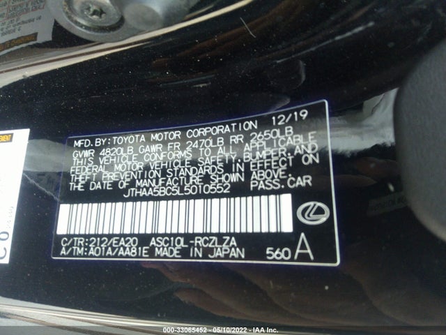 2020 Lexus RC, VIN: JTHAA5BC5L5010552